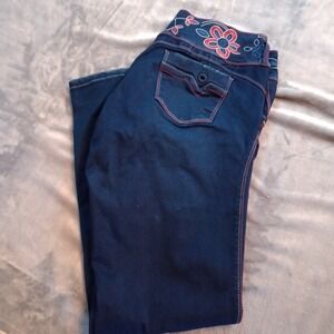 Tissini Jeans Nina Embroidered Skinny Fit Womens Sz 15 Dark Blue Stretch Comfort